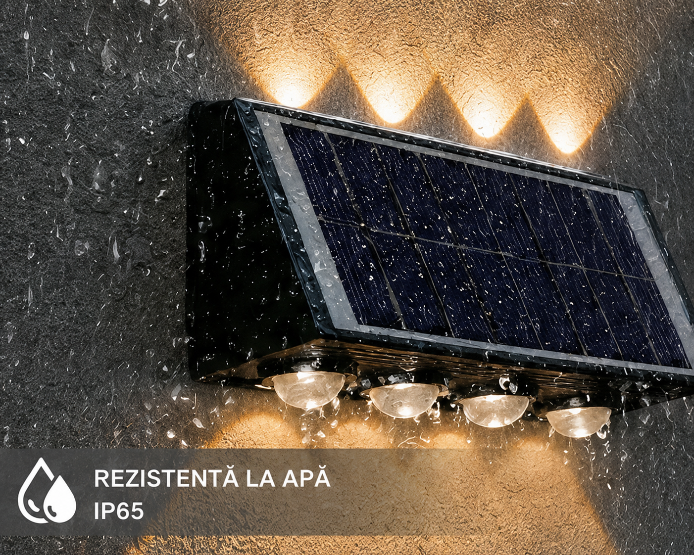 Set 4x Lampă Solară Bidirectionala pentru Exterior – Iluminare Decorativă Sus & Jos | 8 LED-uri | IP65 | Încărcare Solară Automată