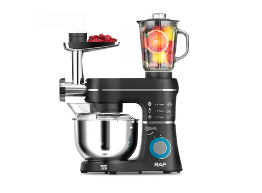 Mixer Planetar Multifuncțional, 5 în 1, 1400W, Bol Inox 10L, Blender și Mașină de Tocat Carne, 6 Viteze