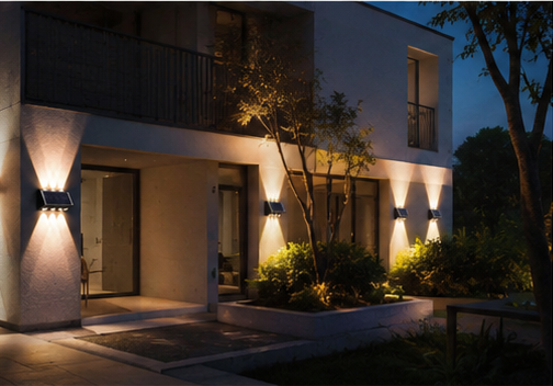 Set 4x Lampă Solară Bidirectionala pentru Exterior – Iluminare Decorativă Sus & Jos | 8 LED-uri | IP65 | Încărcare Solară Automată