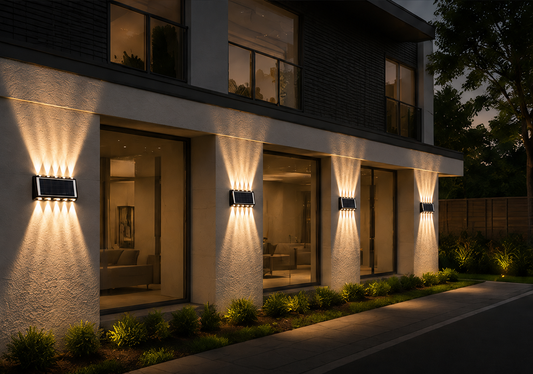Set 2x Lampă Solară Bidirectionala pentru Exterior – Iluminare Decorativă Sus & Jos | 10 LED-uri | IP65 | Încărcare Solară Automată