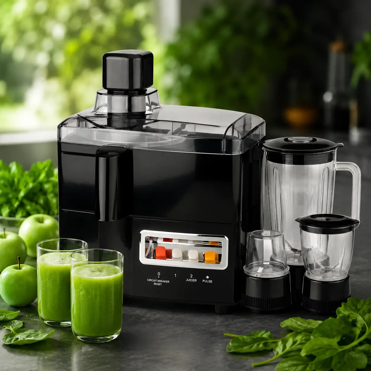 Storcător de Fructe și Legume 4 în 1, 700W, Recipient 1.25L, Blender și Râșniță Incluse