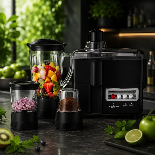 Storcător de Fructe și Legume 4 în 1, 700W, Recipient 1.25L, Blender și Râșniță Incluse