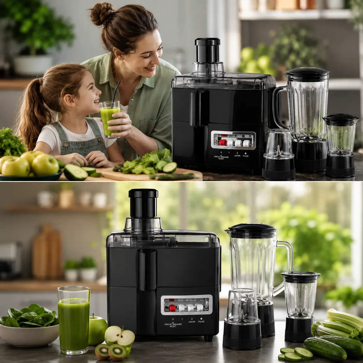 Storcător de Fructe și Legume 4 în 1, 700W, Recipient 1.25L, Blender și Râșniță Incluse