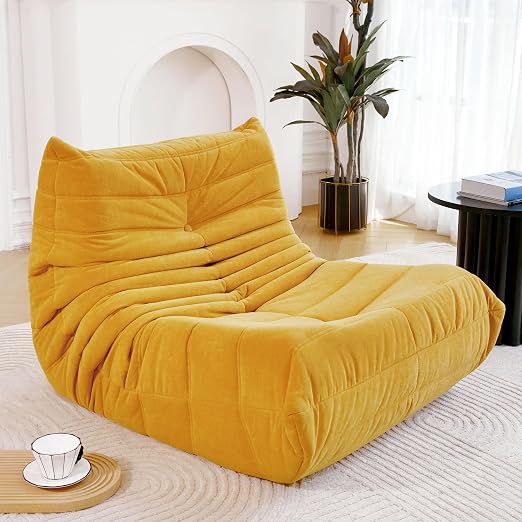 Fotoliu Lounge Modern din Catifea, Confortabil, Culoare Galben Muștar, pentru Relaxare
