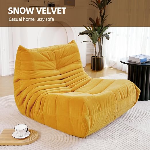 Fotoliu Lounge Modern din Catifea, Confortabil, Culoare Galben Muștar, pentru Relaxare