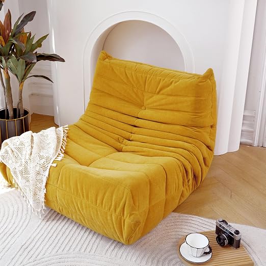 Fotoliu Lounge Modern din Catifea, Confortabil, Culoare Galben Muștar, pentru Relaxare