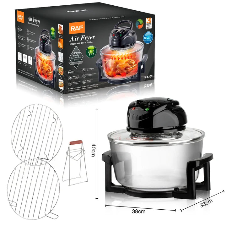 Air Fryer RAF 12L 3500W – cuptor multifuncțional 3-în-1, aer cald + aburi + halogen, gătire fără ulei