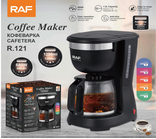 Cafetieră Electrică, 680W, 1.2 Litri, 12 Cești de Cafea Sistem Anti-Picurare