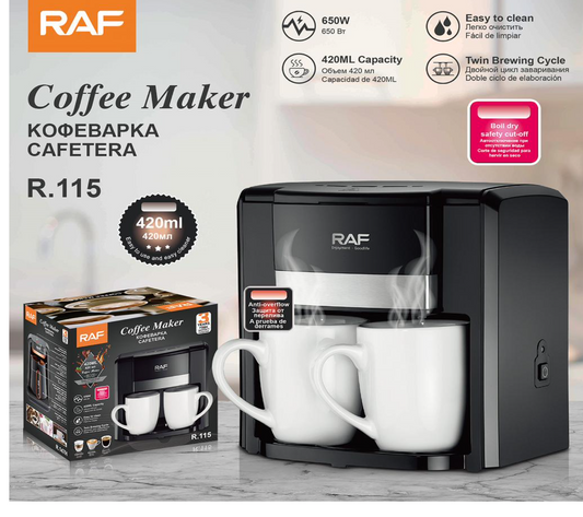 Aparat Electric Dublu de Facut Cafea cu 2 Cesti , Negru-Argintiu