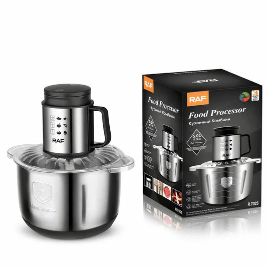 Tocator Electric RAF R.7025, 1000W, Bol Inox 5L, 2 Viteze, Lame Duble Otel Inoxidabil