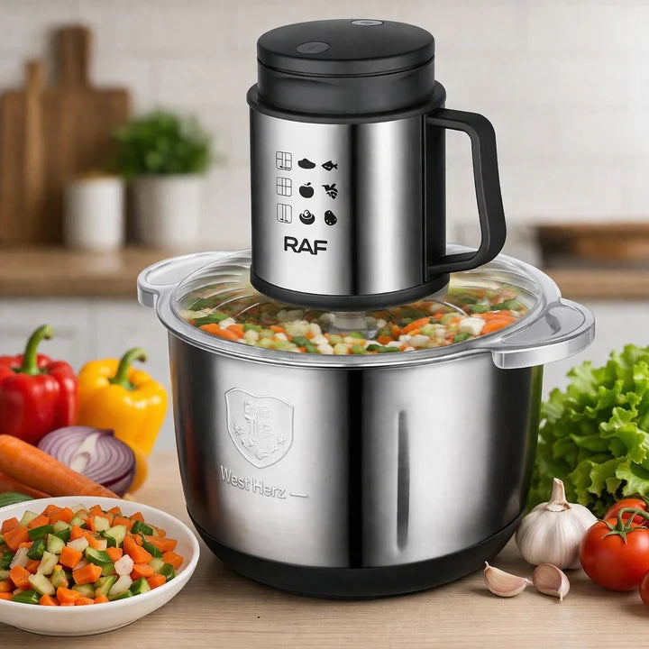 Tocator Electric RAF R.7025, 1000W, Bol Inox 5L, 2 Viteze, Lame Duble Otel Inoxidabil