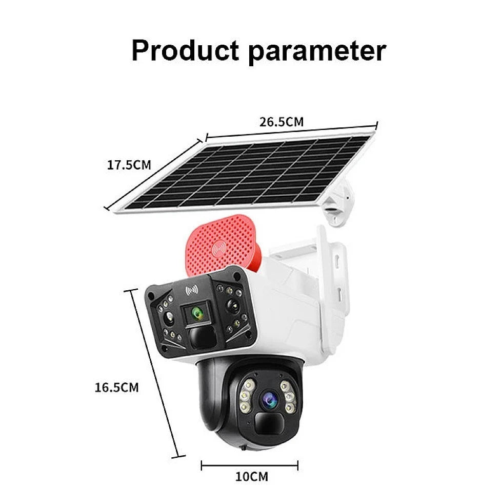 Camera De Supraveghere Dubla, Panou Solar, Conexiune 5G SIM Slot, 8MP FULL HD, 355°, Impermeabil, Alarma, Tracking, Microfon