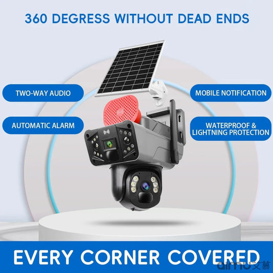Camera De Supraveghere Dubla, Panou Solar, Conexiune 5G SIM Slot, 8MP FULL HD, 355°, Impermeabil, Alarma, Tracking, Microfon