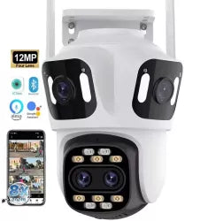 Camera Tripla de Supraveghere ALB Wi-Fi, PTZ, P15, 4K , cu 3 lentile , Audio Bidirectional, Night Vision, Slot Card