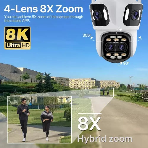 Camera Tripla de Supraveghere ALB Wi-Fi, PTZ, P15, 4K , cu 3 lentile , Audio Bidirectional, Night Vision, Slot Card