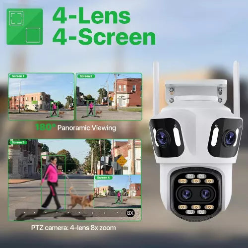Camera Tripla de Supraveghere ALB Wi-Fi, PTZ, P15, 4K , cu 3 lentile , Audio Bidirectional, Night Vision, Slot Card