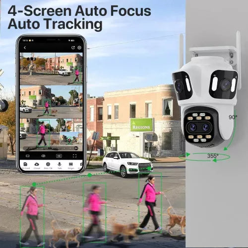 Camera Tripla de Supraveghere ALB Wi-Fi, PTZ, P15, 4K , cu 3 lentile , Audio Bidirectional, Night Vision, Slot Card