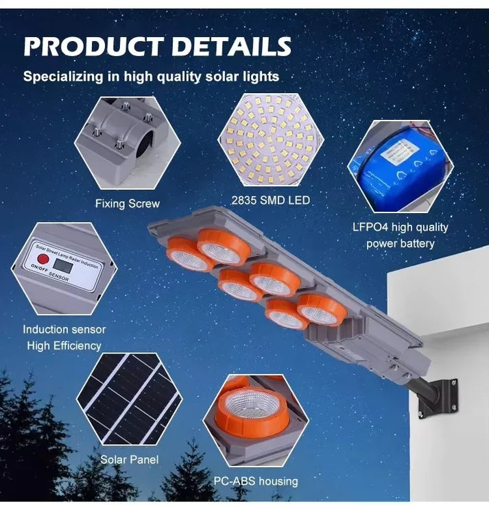 Lampă Stradală Solară LED Durabilă cu braț metalic, 400 W, Control Automat, IP65