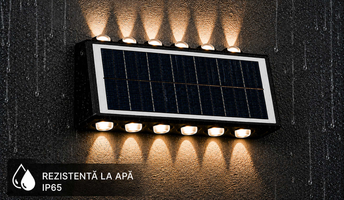 Set 4x Lampă Solară Bidirectionala pentru Exterior – Iluminare Decorativă Sus & Jos | 12 LED-uri | IP65 | Încărcare Solară Automată