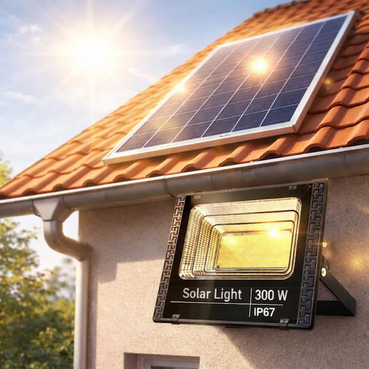 Proiector Solar LED Exterior 300W Profesional Senzor de Miscare si Aprindere Automata Noapte