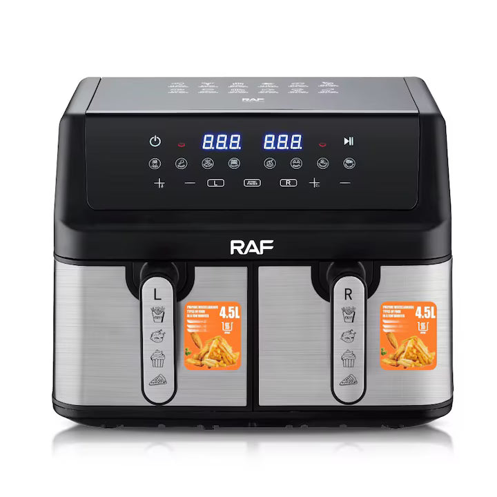 Air Fryer Dual Zone, 9L (2x4.5L), 2000W, Friteuza cu Aer Cald, 2 Cosuri Independente