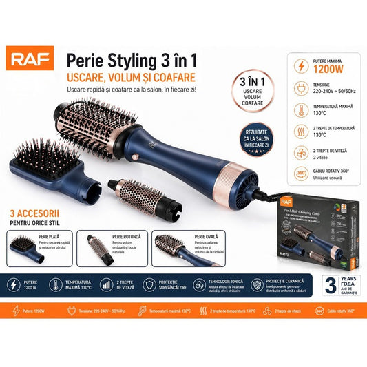 Perie rotativa cu aer cald 3 in 1, perie rotunda + perie indreptare + ondulator