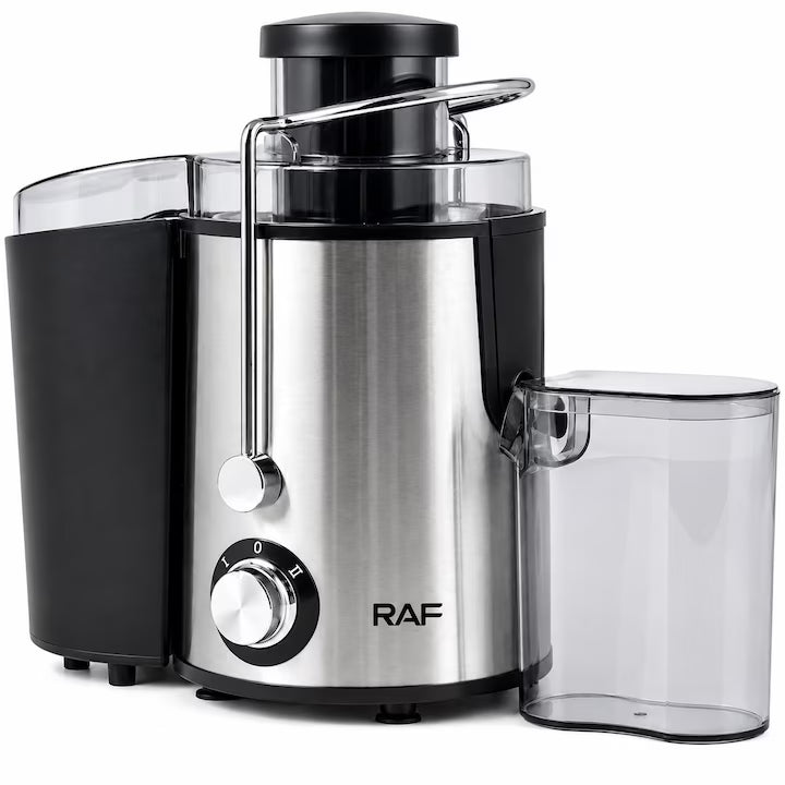 Storcator de Fructe si Legume, 1000W, 2 Viteze, Gura Larga 65 mm, Lama din Otel Inoxidabil, Recipient pentru Pulpa, Pahar pentru Suc, Sistem Anti-Picurare, Curatare Usoara, Extractie Rapida, Argintiu/Negru