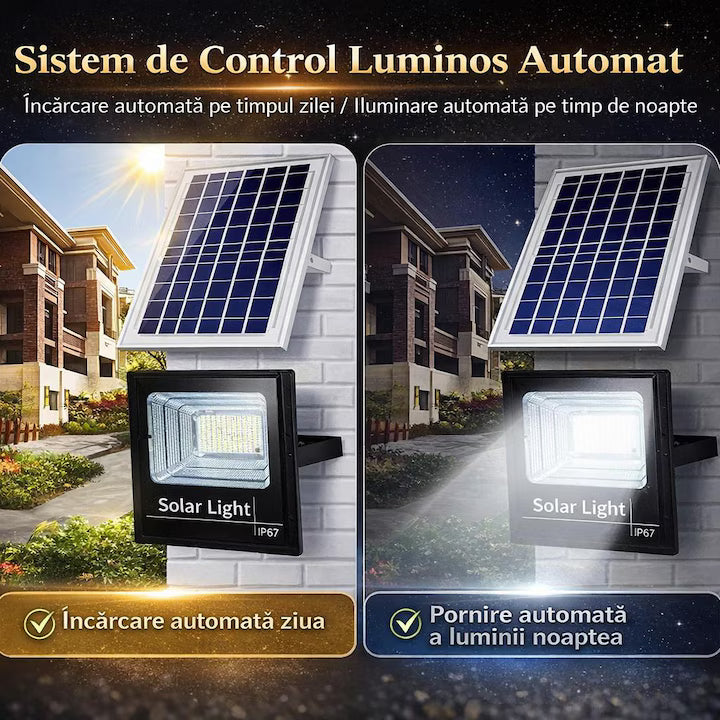 Proiector Solar LED Exterior 300W Profesional Senzor de Miscare si Aprindere Automata Noapte