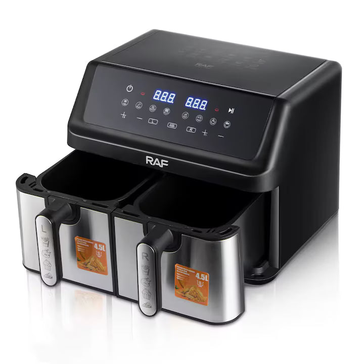Air Fryer Dual Zone, 9L (2x4.5L), 2000W, Friteuza cu Aer Cald, 2 Cosuri Independente