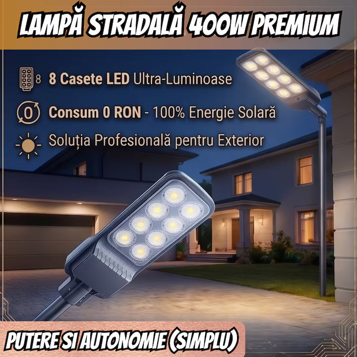 Proiector Solar LED Exterior 600W – Senzor de Miscare, Control Automat, Impermeabil