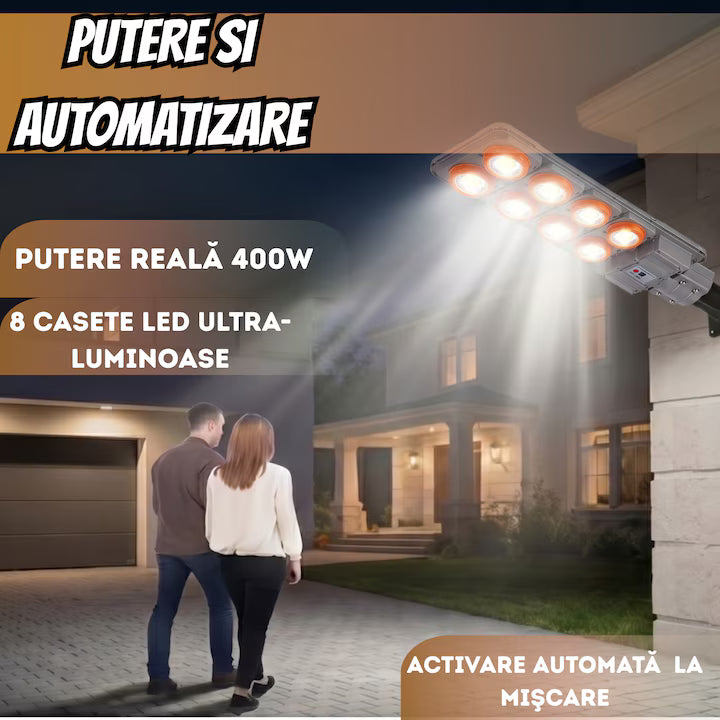 Proiector Solar LED Exterior 600W – Senzor de Miscare, Control Automat, Impermeabil