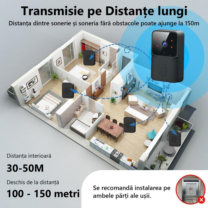 Sonerie wireless cu Camera video wireless WiFi Tuya, rezolutie video HD 720p
