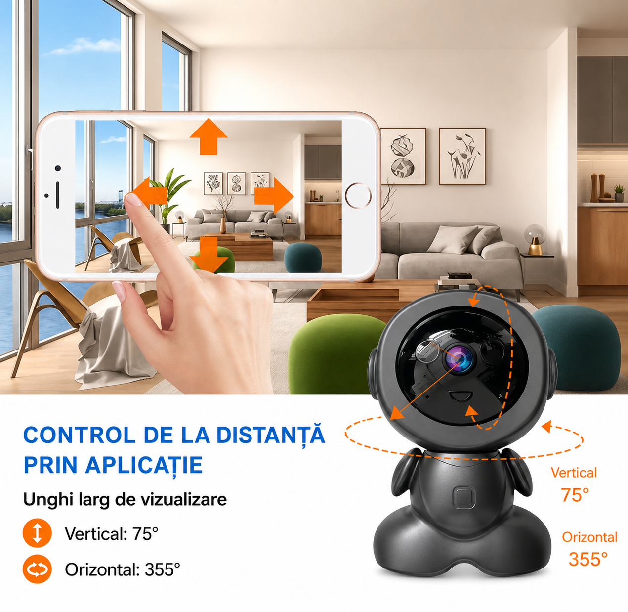 Camera de filmat 360° Tip Robot Negru