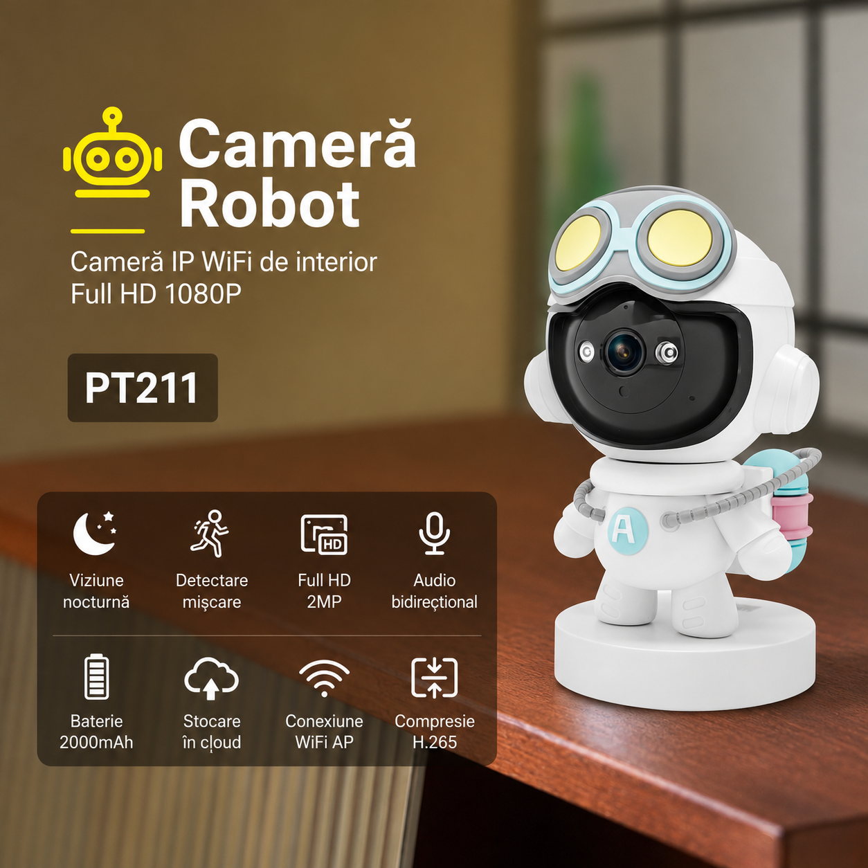 Camera de filmat 360° Tip Robot Alb