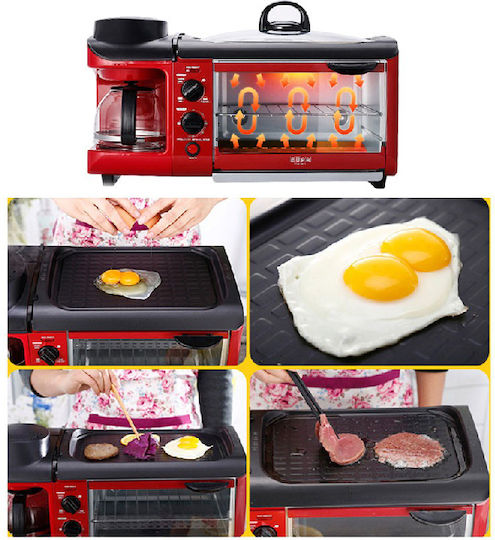 Cuptor Electric Multifuncțional 3 în 1, 1050W, Cuptor 7L + Cafetieră 600ml + Tigaie Grill