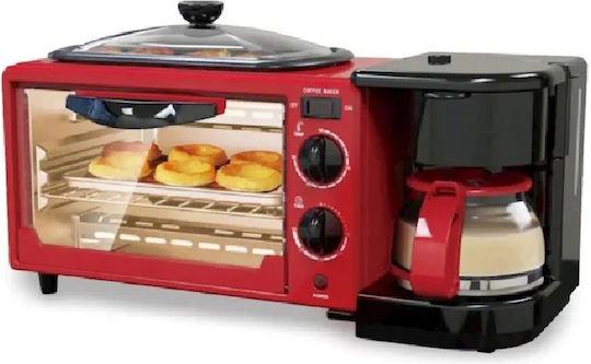 Cuptor Electric Multifuncțional 3 în 1, 1050W, Cuptor 7L + Cafetieră 600ml + Tigaie Grill